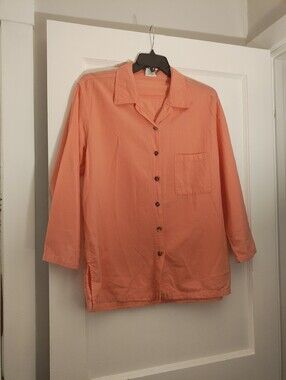 CMC Color Me Cotton Medium Coral 100% Cotton Button Front Tunic Made USA
